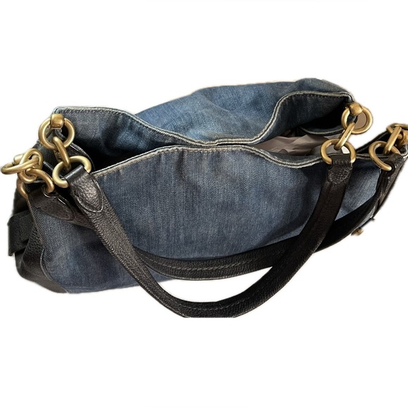 Excellent Denim / Leather Coach Satchel w/ 3 Divided Sections $425 Well Made! - Picture 9 of 11